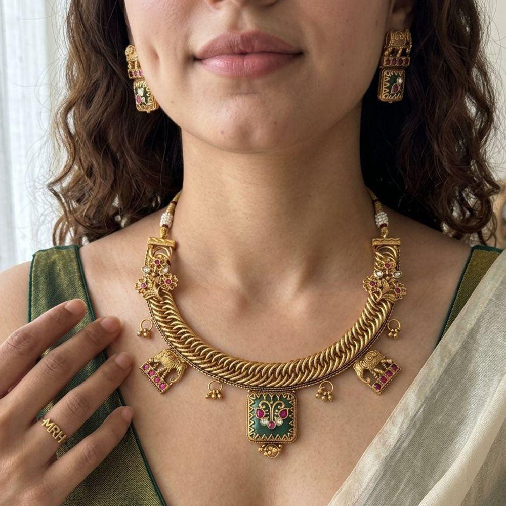 Jewel Addiction Luxury Pota Stone And Pearl Necklace Set