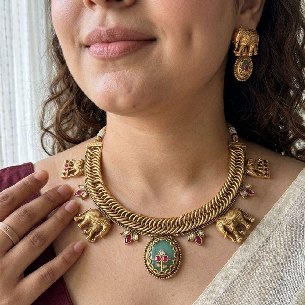 Jewel Addiction Luxury Pota Stone And Pearl Necklace Set