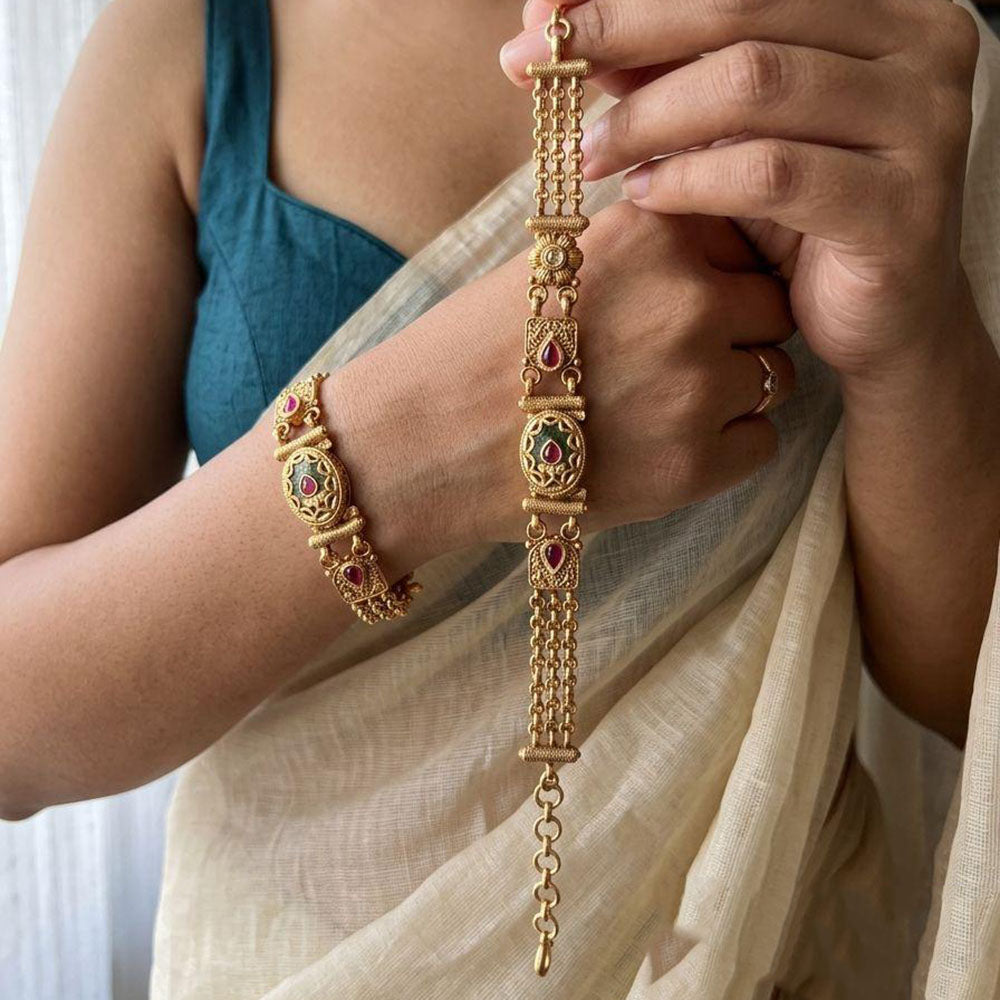 Jewel Addiction Heritage Style Pota Stone And Pearl Adjustable Bracelet