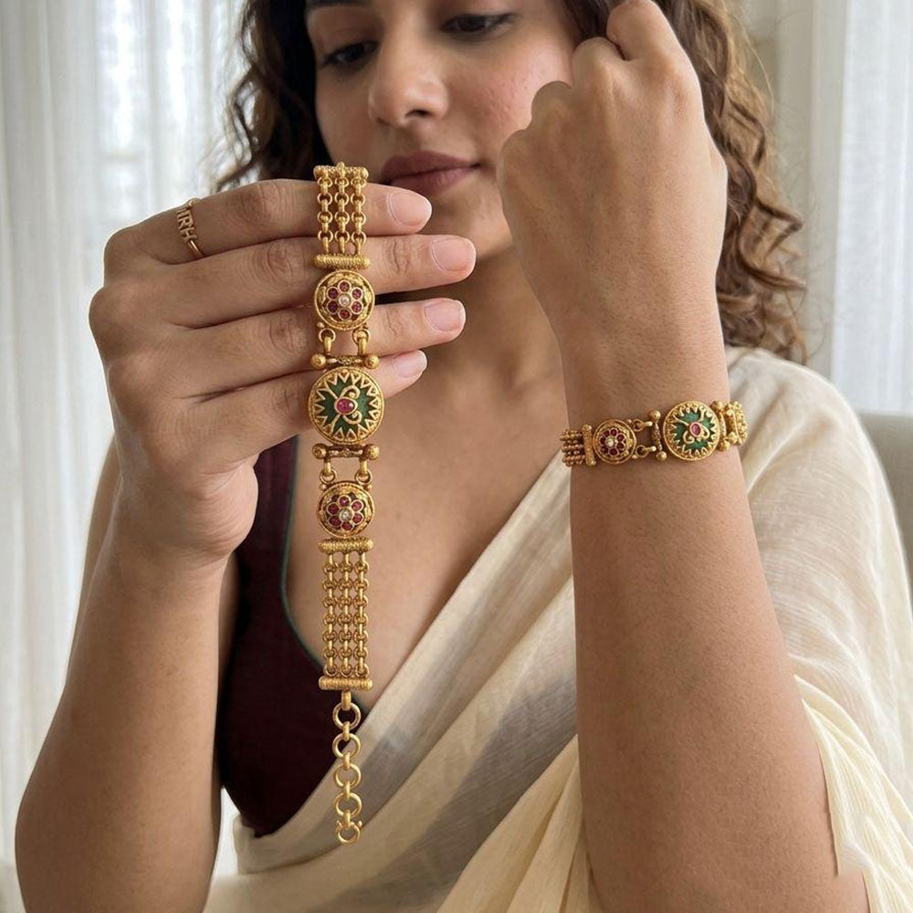 Jewel Addiction Heritage Style Pota Stone And Pearl Adjustable Bracelet