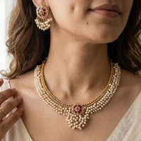 Jewel Addiction Elegance Pota Stone And Pearl Necklace Set