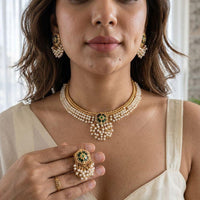 Jewel Addiction Elegance Pota Stone And Pearl Necklace Set