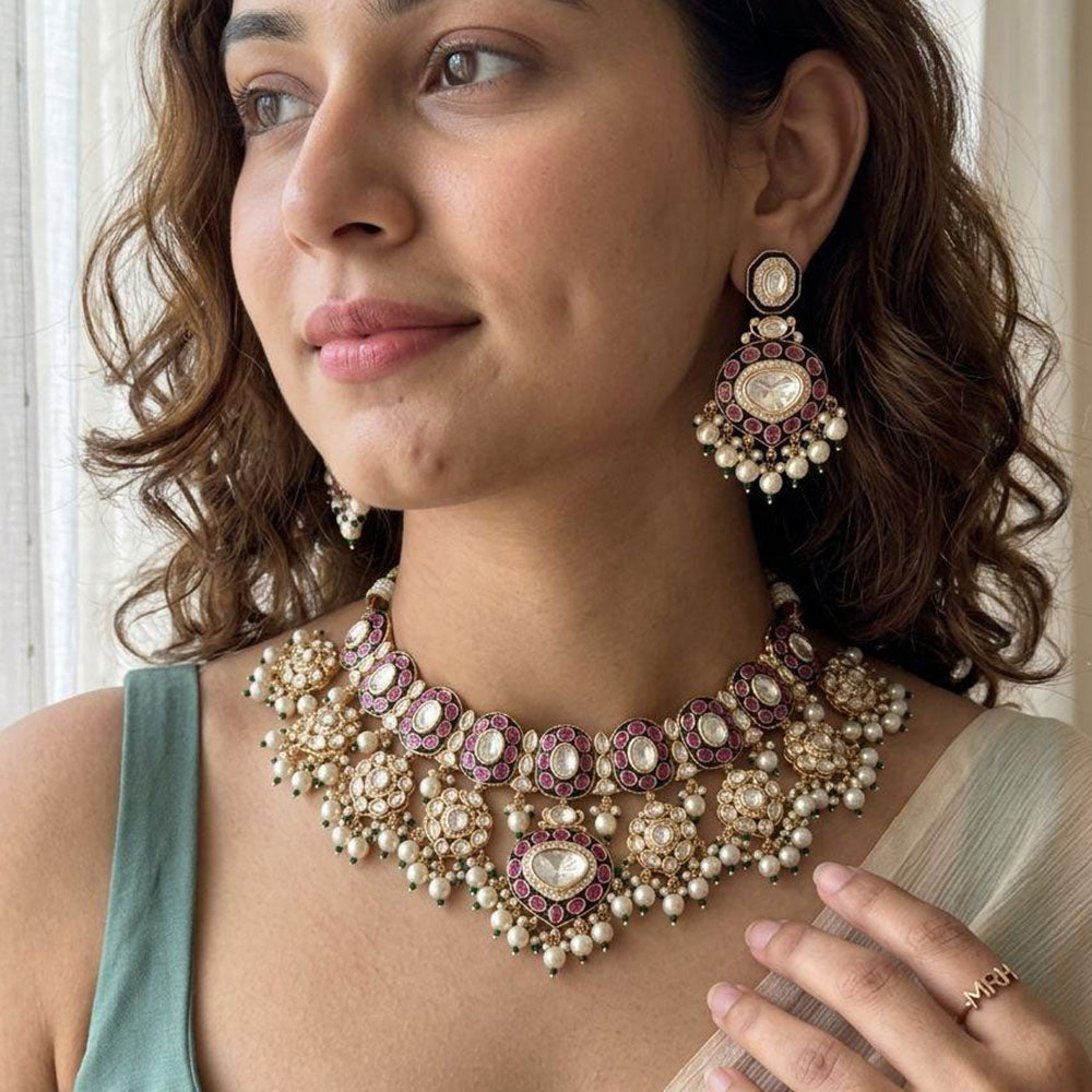 Jewel Addiction Royal Polki Kundan Stone And Beads Necklace Set