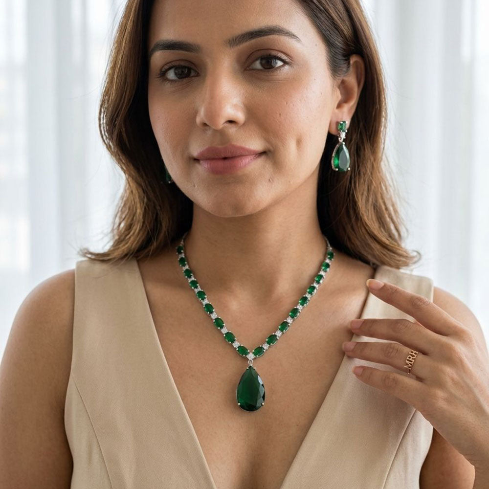 Jewel Addiction Silver Plated American Diamond Necklace Set