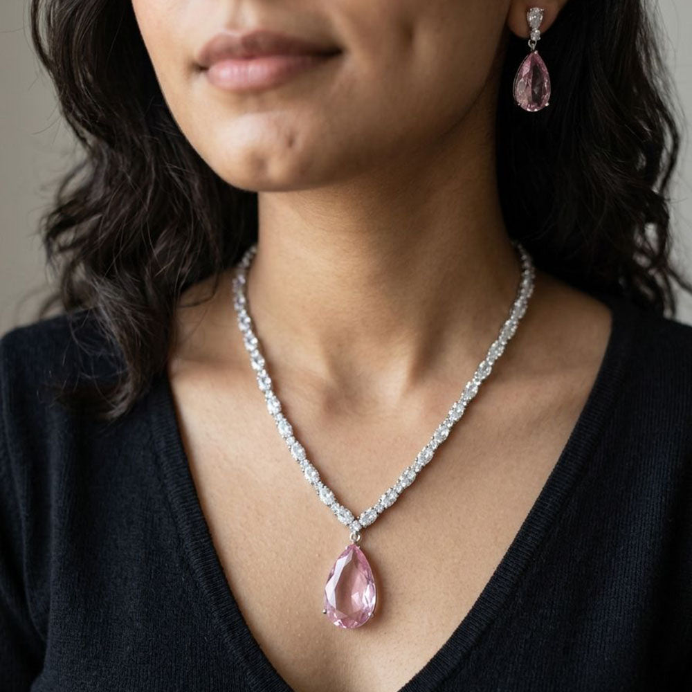 Jewel Addiction Silver Plated American Diamond Necklace Set