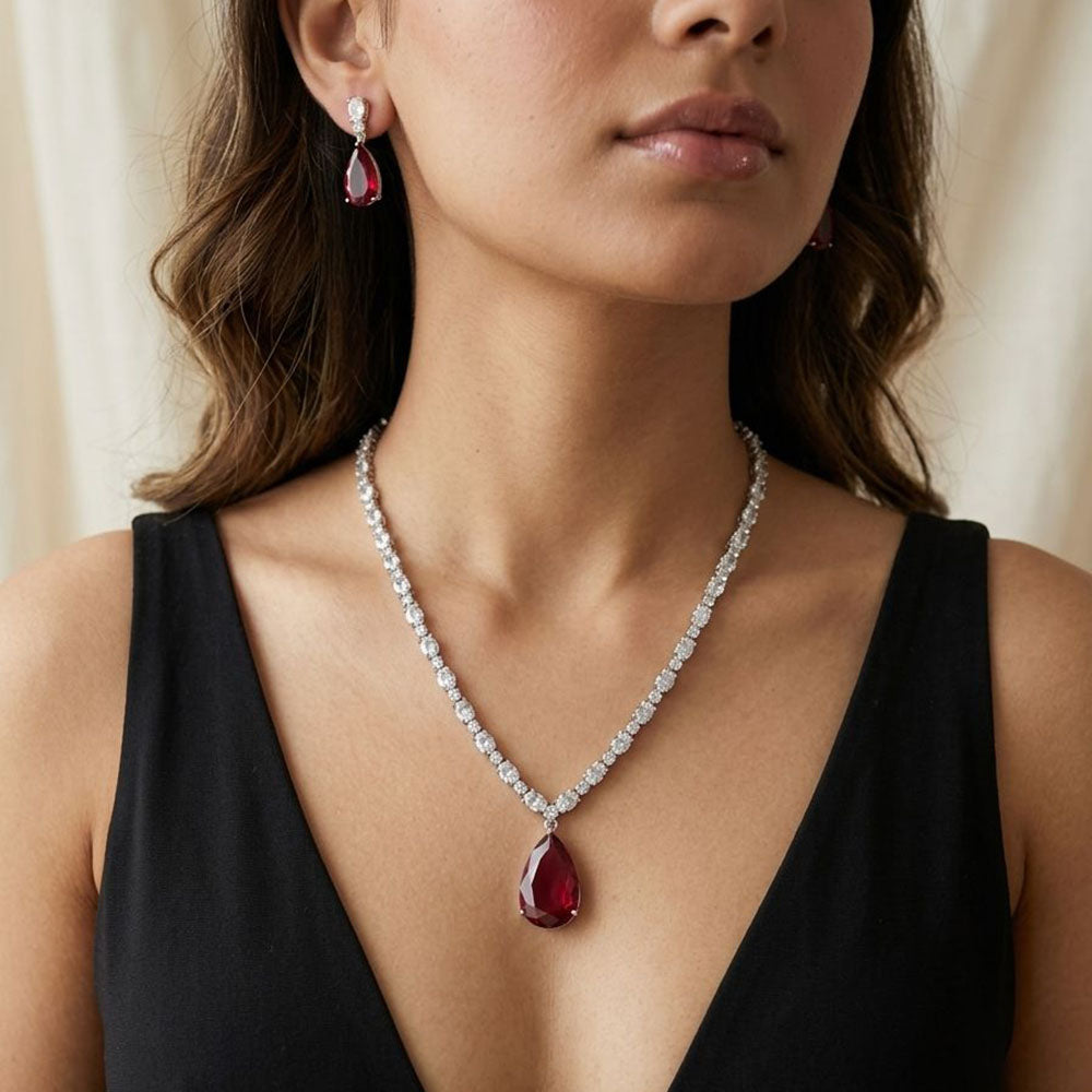Jewel Addiction Silver Plated American Diamond Necklace Set