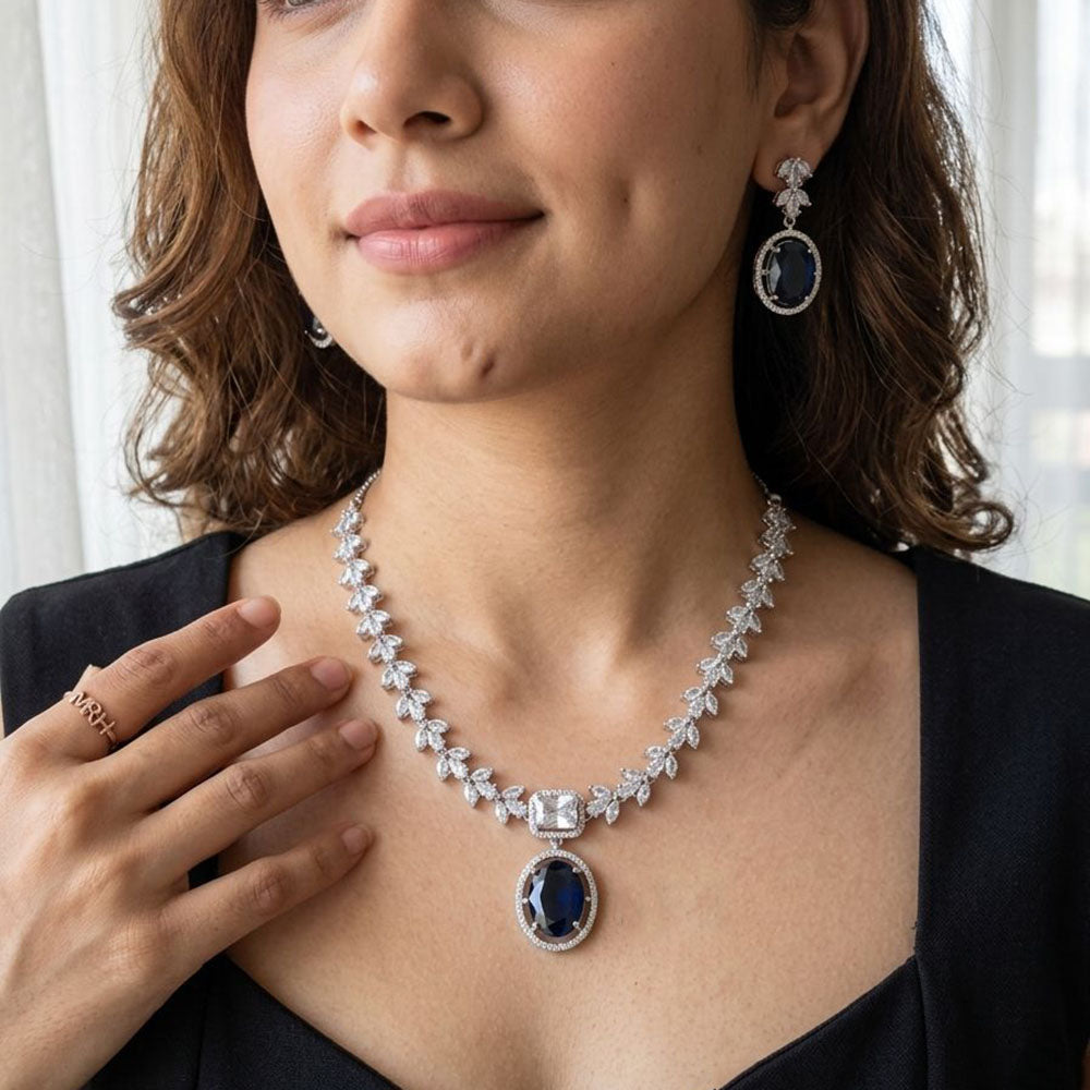 Jewel Addiction Silver Plated American Diamond Necklace Set