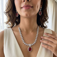 Jewel Addiction Silver Plated American Diamond Necklace Set