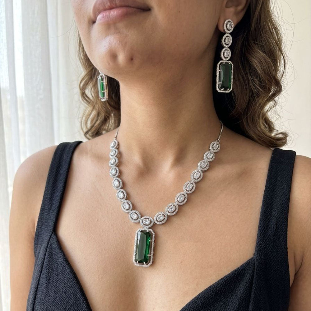 Jewel Addiction Silver Plated American Diamond Necklace Set