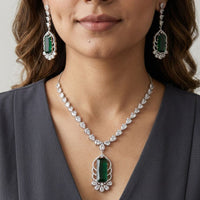 Jewel Addiction Silver Plated American Diamond Necklace Set