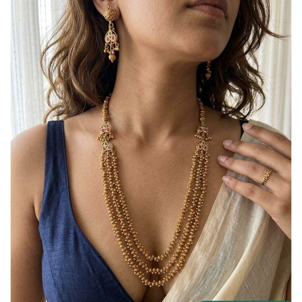 Jewel Addiction Designer Pota Stone And Beads Multi Layer Long Necklace Set