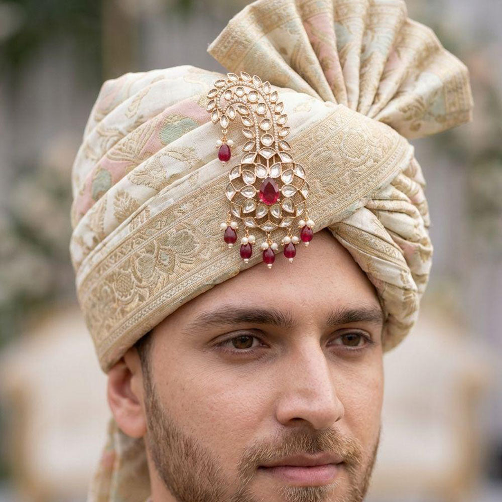 Jewel Addiction Polki Kundan Stone Brooch For Men Kalangi (Safa \ Padgdi)