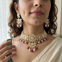 Jewel Addiction Heavy Look Polki Kundan Stone And Beaded Choker Necklace Set