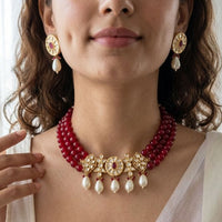 Jewel Addiction Glamorous Pota Stone Pearl And Beads Choker Necklace Set 