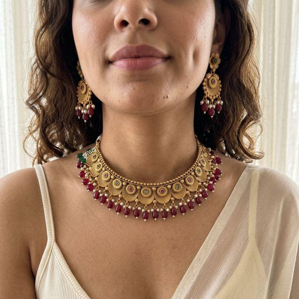 Jewel Addiction Glamorous Pota Stone Pearl And Beads Choker Necklace Set
