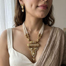 Jewel Addiction Premium Pota Stone And Pearl Long Necklace Set