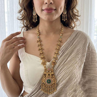 Jewel Addiction Premium Pota Stone And Pearl Long Necklace Set