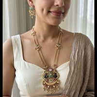 Jewel Addiction Premium Pota Stone And Pearl Long Necklace Set