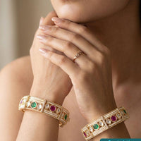 Jewel Addiction Designer Polki Kundan Stone And Pearl  Openable Bangle Set