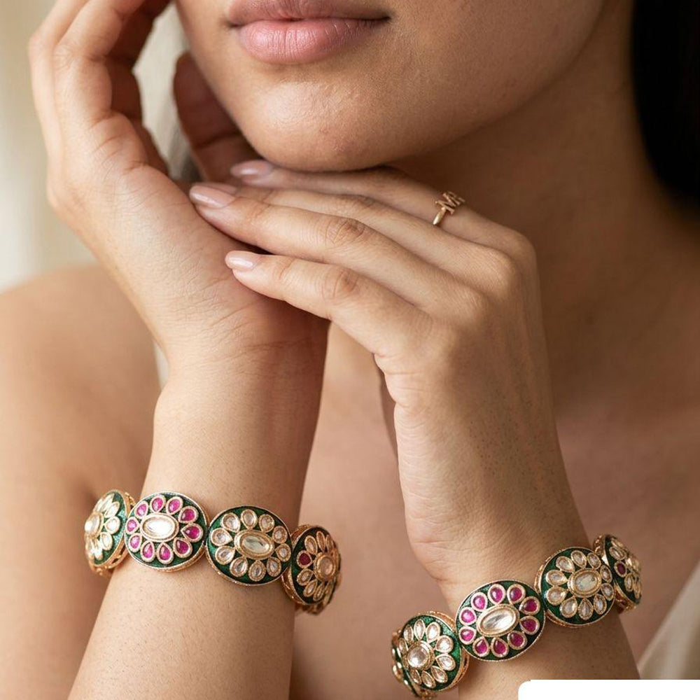 Jewel Addiction Designer Polki Kundan Stone Openable Bangle Set
