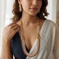 Jewel Addiction Ethnic Pota Stone And Pearl Long Necklace Set