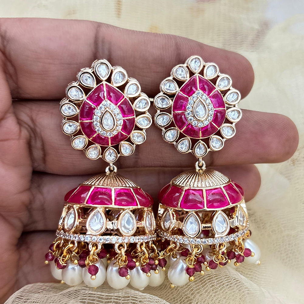 Jewel Addiction Designer Polki Kundan Stone And Beads Jhumki Earrings