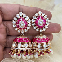 Jewel Addiction Designer Polki Kundan Stone And Beads Jhumki Earrings