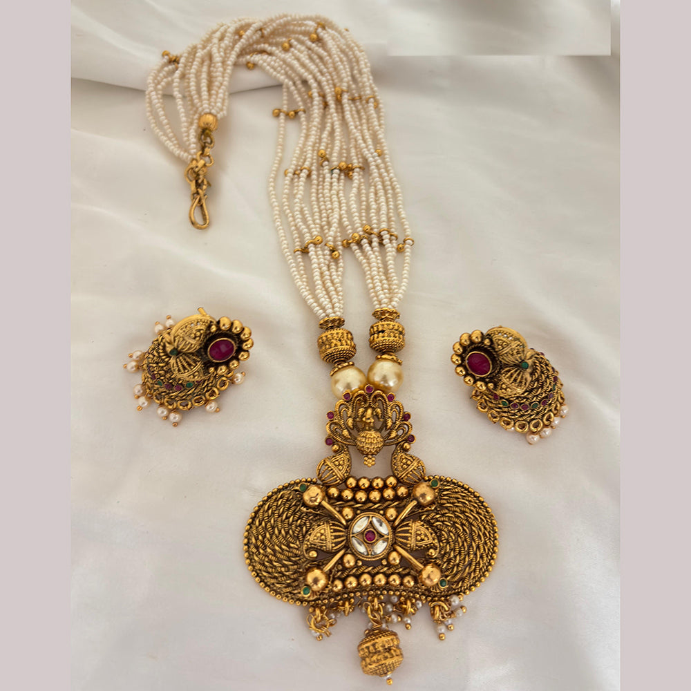 Jewel Addiction Ethnic Pota Stone And Pearl Necklace Set