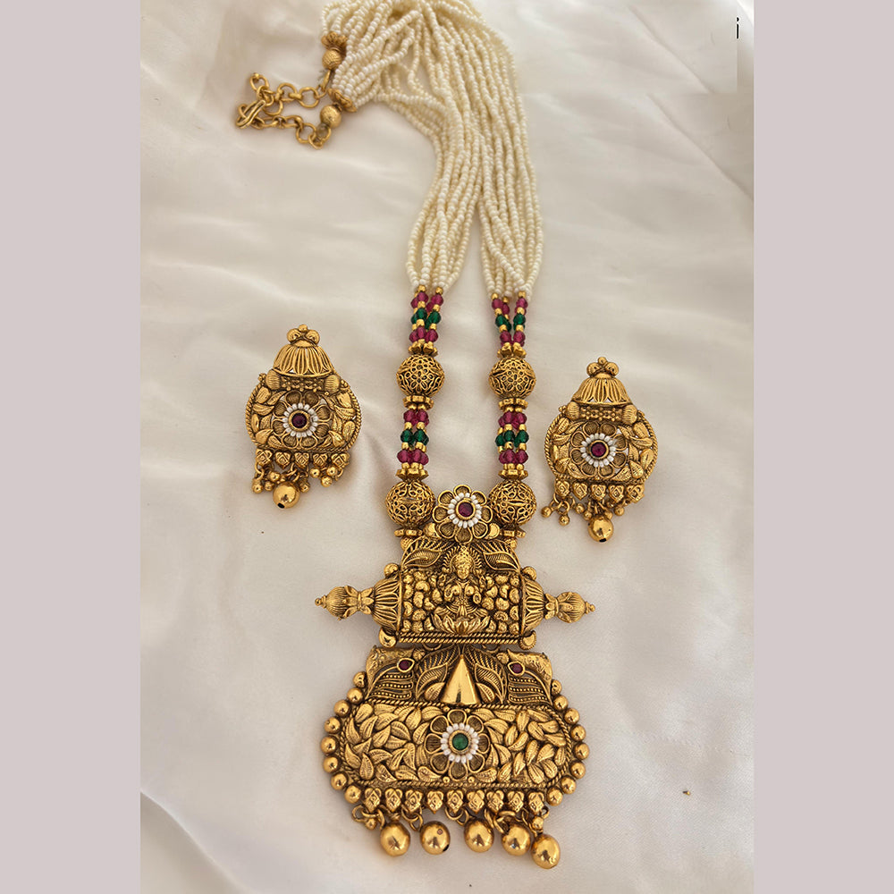 Jewel Addiction Ethnic Pota Stone And Pearl Meenakari Long Necklace Set