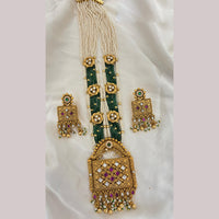 Jewel Addiction Ethnic Pota Stone And Pearl Long Necklace Set