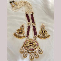 Jewel Addiction Ethnic Pota Stone And Pearl Long Necklace Set