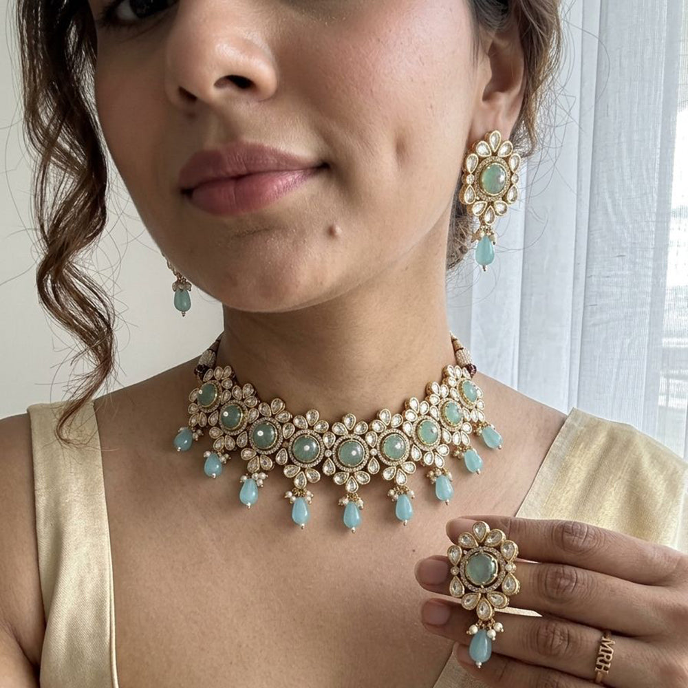 Jewel Addiction Polki Kundan Stone And Beads Choker Necklace Set