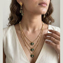 Jewel Addiction Ethnic Pota Stone And Pearl Triple Layer Necklace Set