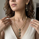 Jewel Addiction Ethnic Pota Stone And Pearl Triple Layer Necklace Set