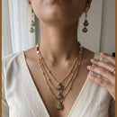 Jewel Addiction Ethnic Pota Stone And Pearl Triple Layer Necklace Set
