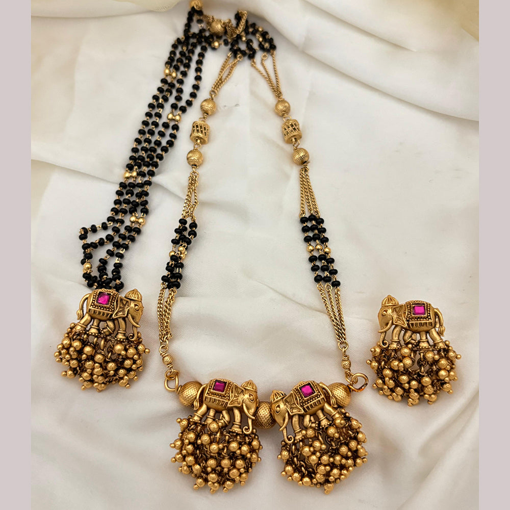 Jewel Addiction Pota Stone And Pearl Designer Elephant Motif Mangalsutra