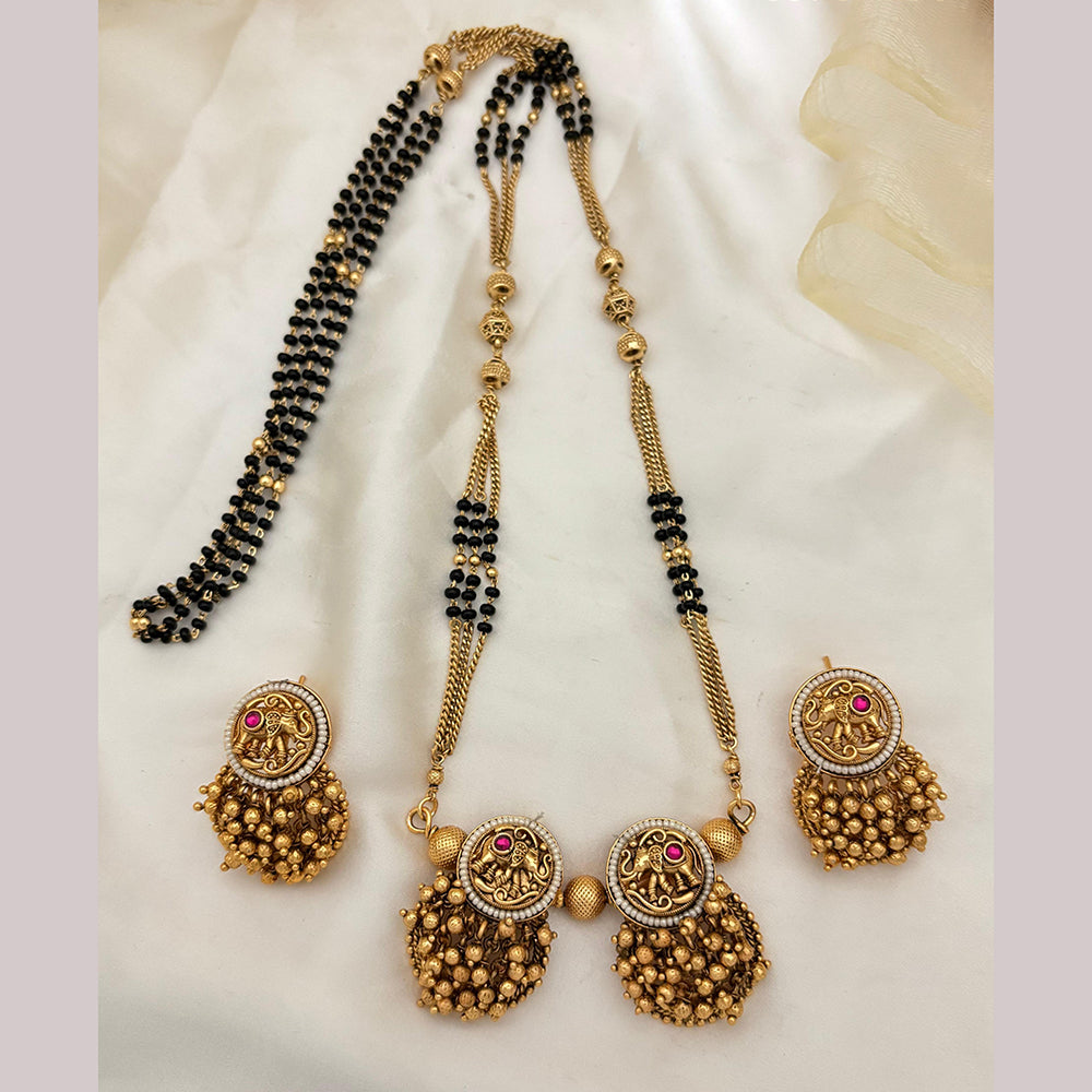 Jewel Addiction Pota Stone And Pearl Designer Elephant Motif Mangalsutra