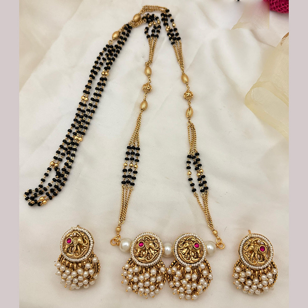 Jewel Addiction Pota Stone And Pearl Designer Elephant Motif Mangalsutra