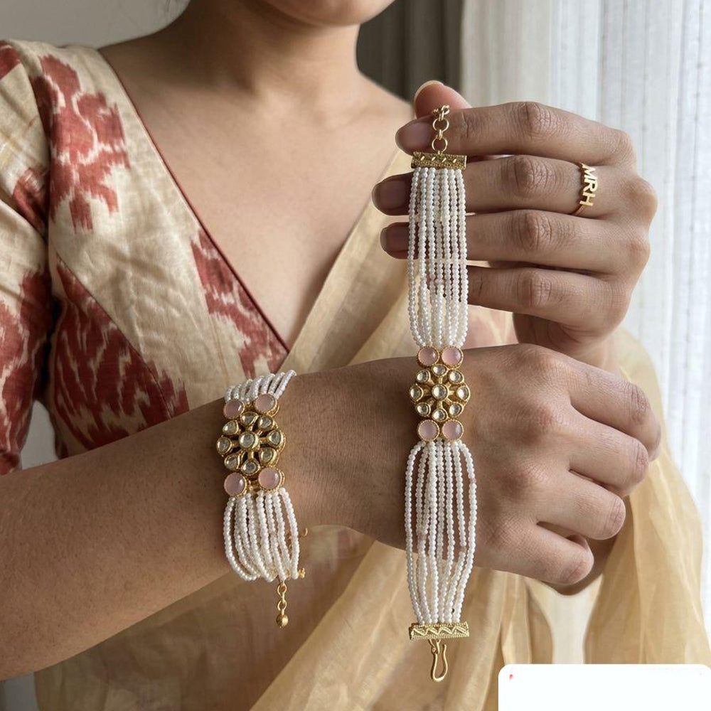 Jewel Addiction Polki Kundan Stone And Pearl Designer Openable Bracelet