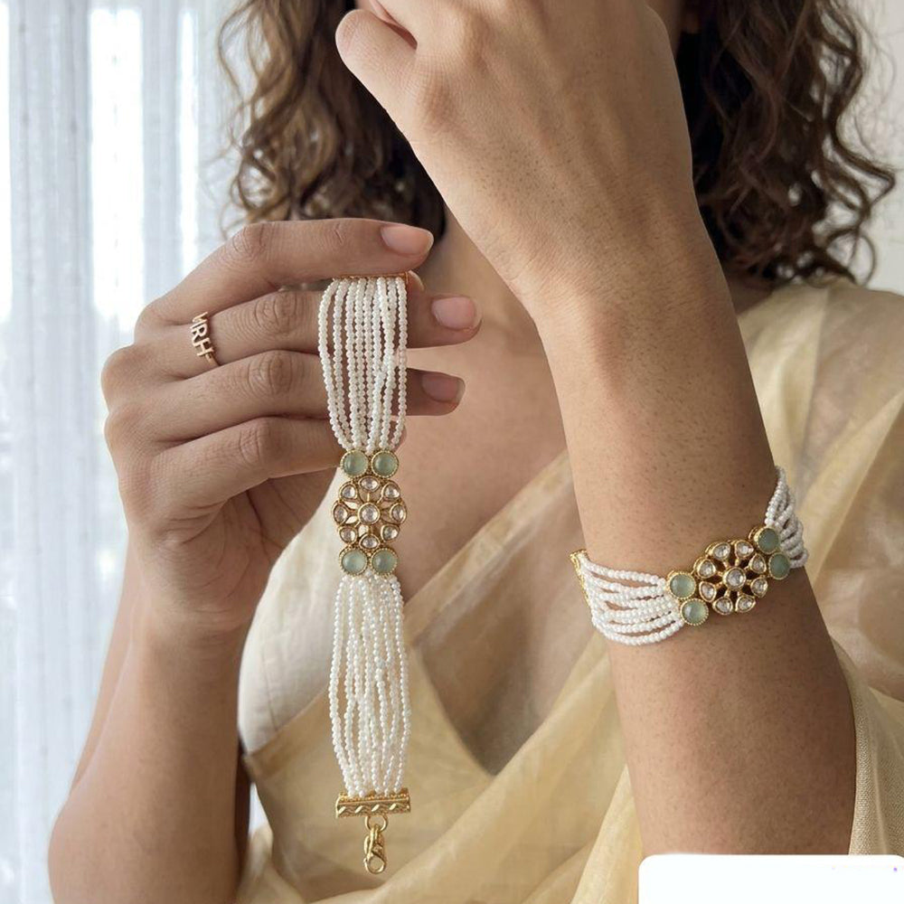 Jewel Addiction Polki Kundan Stone And Pearl Designer Openable Bracelet