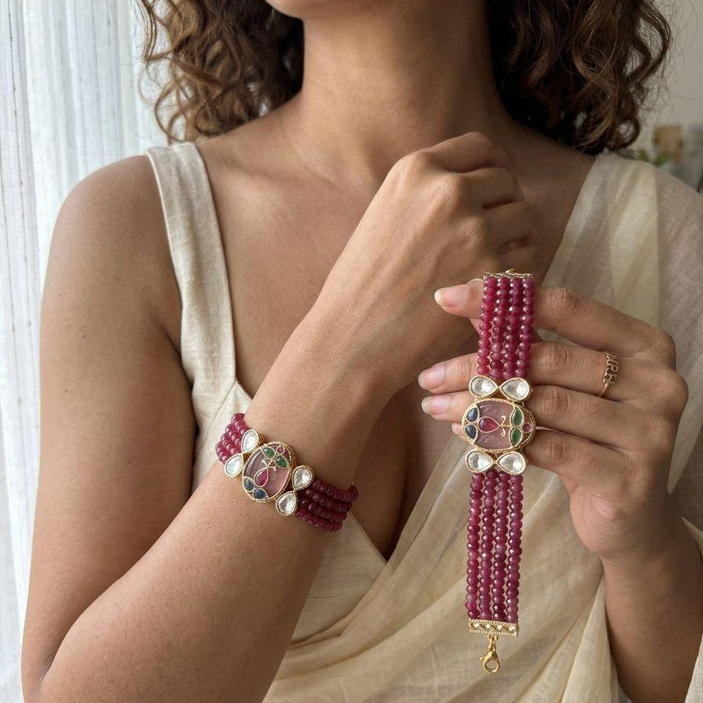 Jewel Addiction Polki Kundan Stone And Pearl Designer Openable Bracelet