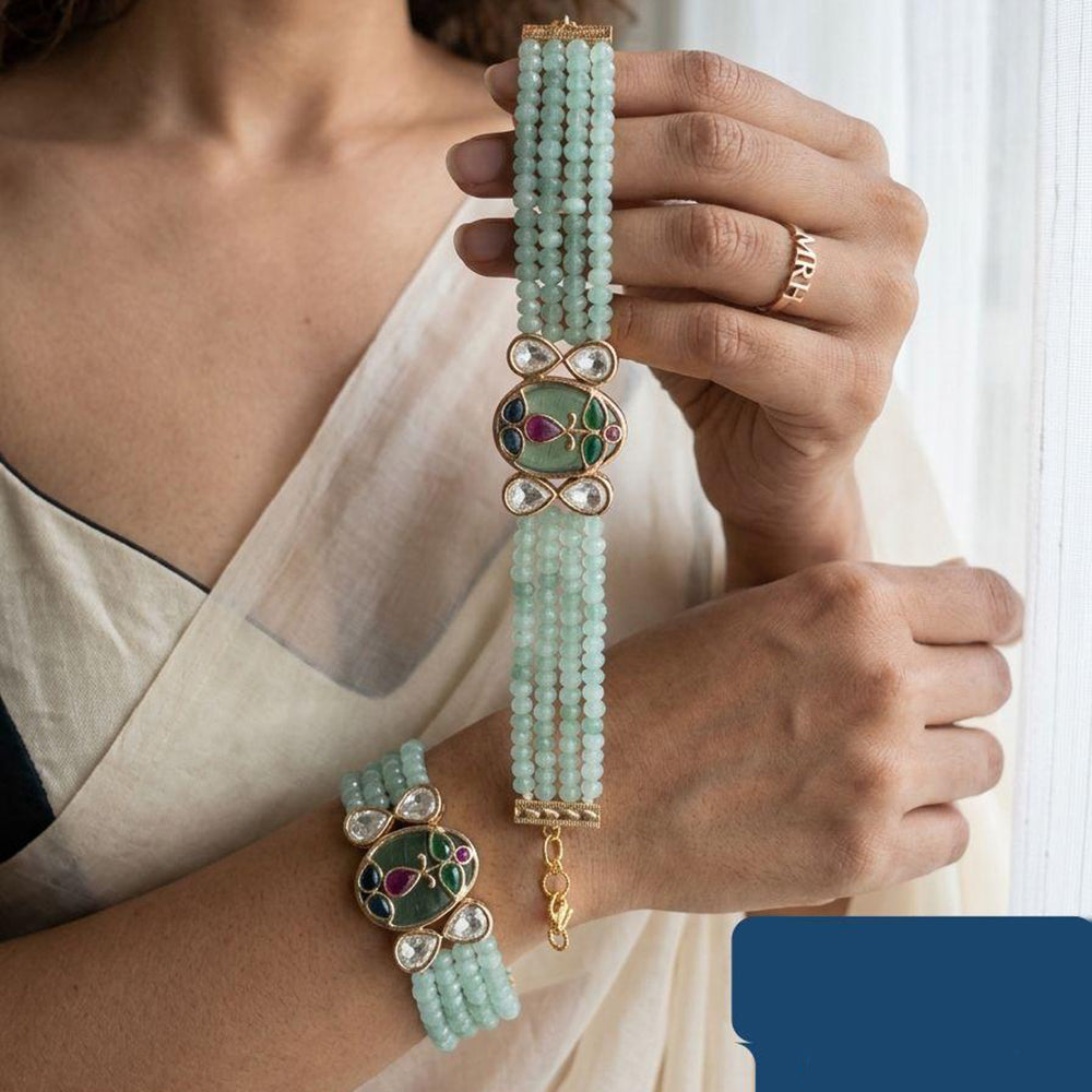 Jewel Addiction Polki Kundan Stone And Pearl Designer Openable Bracelet