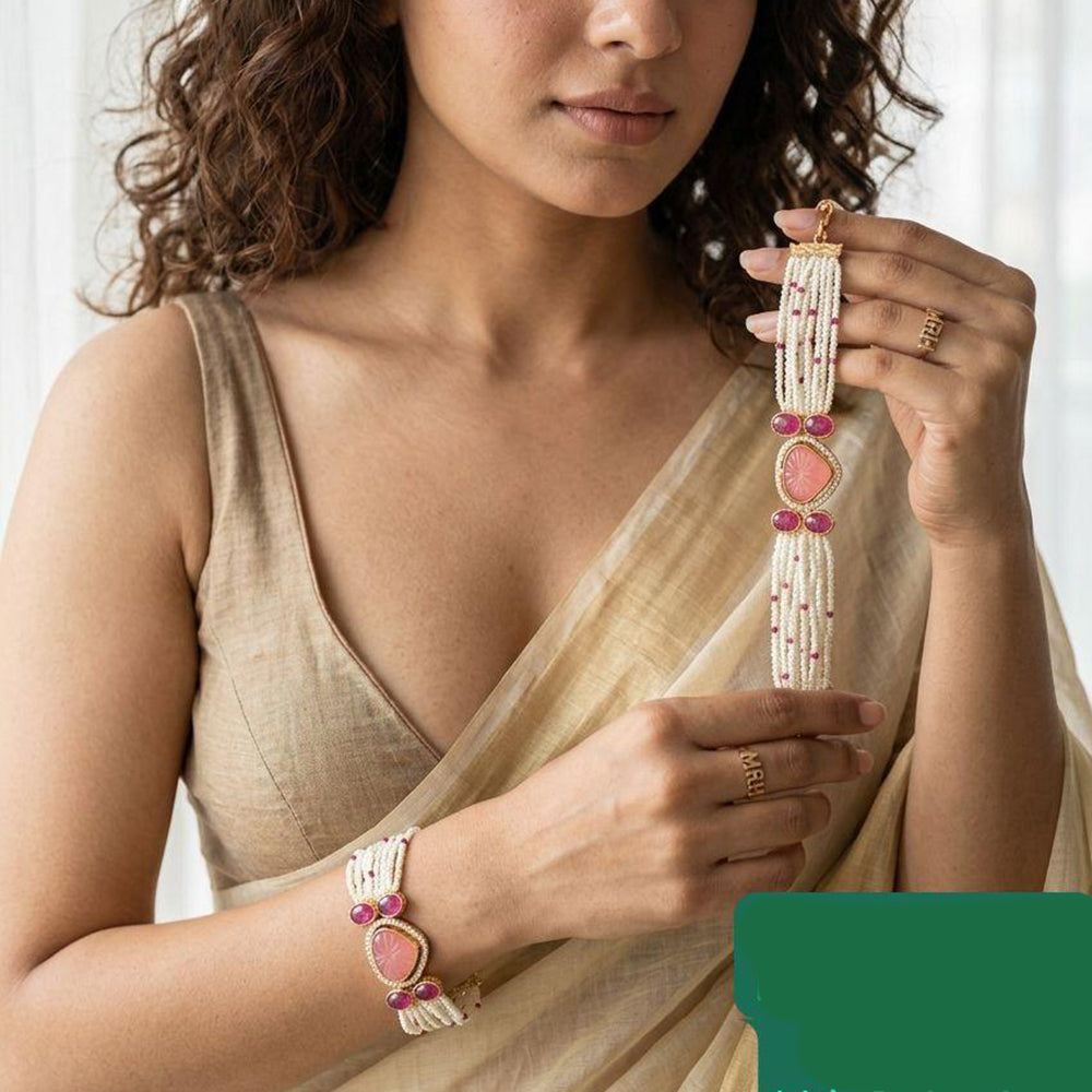 Jewel Addiction Polki Kundan Stone And Pearl Designer Openable Bracelet