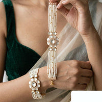 Jewel Addiction Polki Kundan Stone And Pearl Designer Openable Bracelet