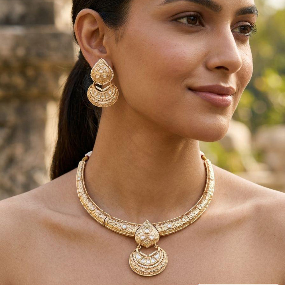 Jewel Addiction Classic Polki Kundan Stone And Pearl Necklace Set