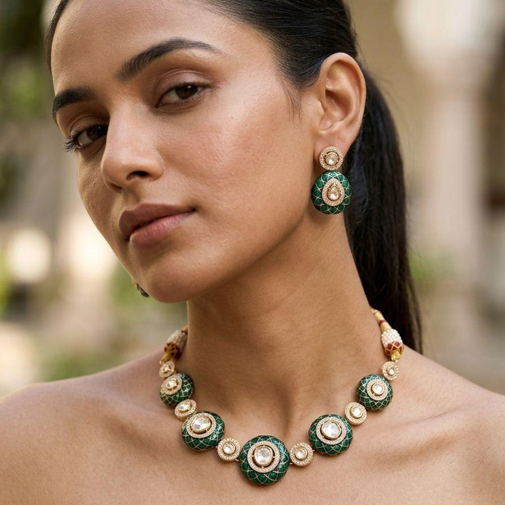 Jewel Addiction Classic Polki Kundan Stone And Pearl Necklace Set