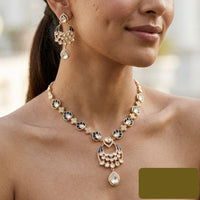 Jewel Addiction Classic Polki Kundan Stone And Pearl Necklace Set