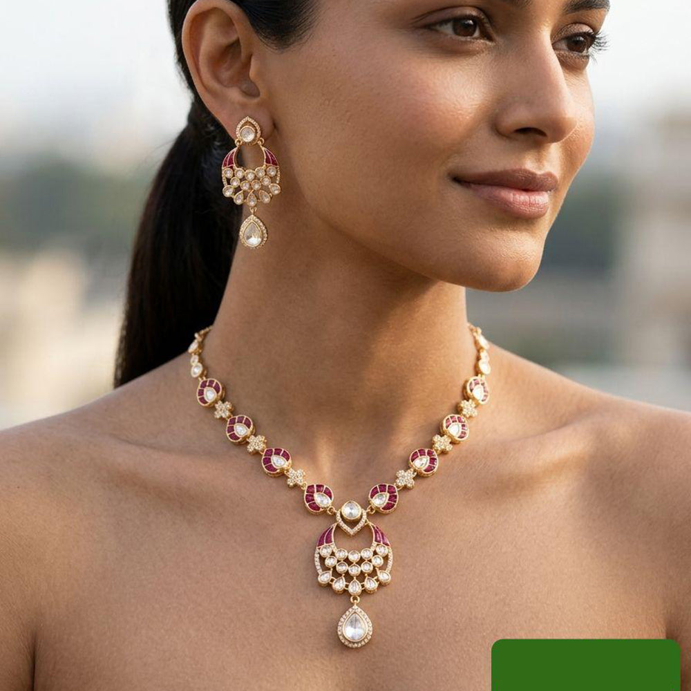 Jewel Addiction Classic Polki Kundan Stone And Pearl Necklace Set
