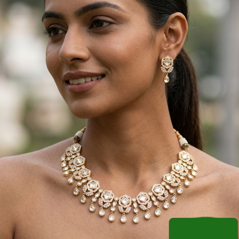 Jewel Addiction Classic Polki Kundan Stone And Pearl Necklace Set
