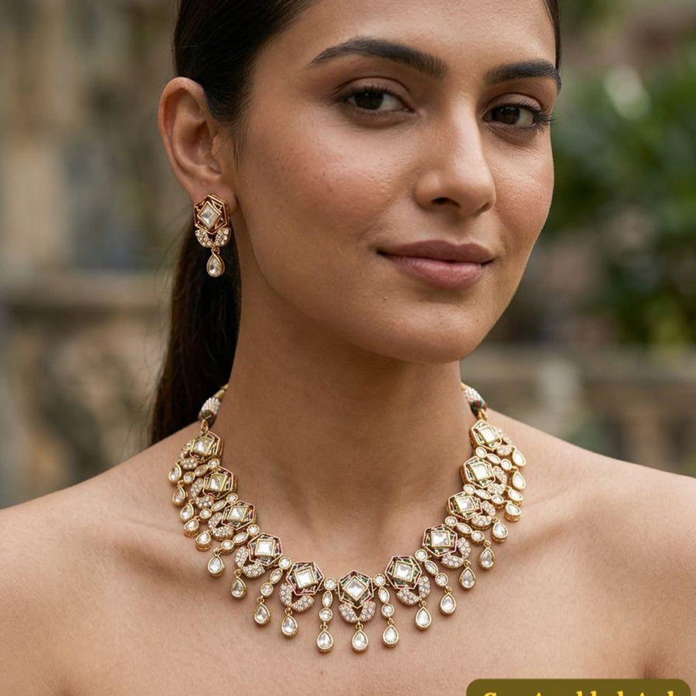 Jewel Addiction Classic Polki Kundan Stone And Pearl Necklace Set